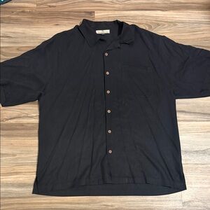 Tommy Bahama Shirt Men's Size XL Button Down Black 100% Silk Short Sleeve Camp